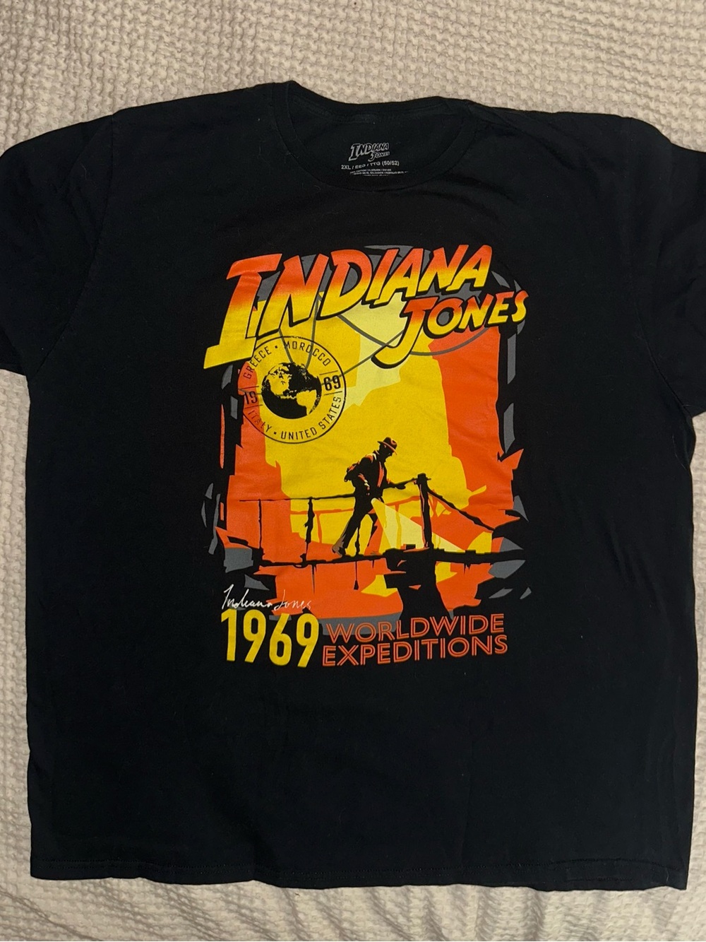 Indiana Jones Black Graphic Tee - Vintage 1969 Worldwide Expeditions